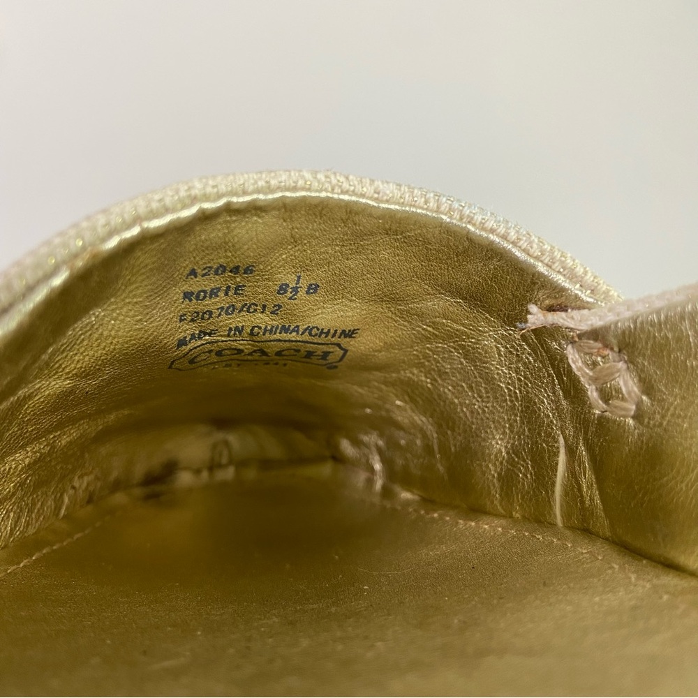 Coach Rorie Gold Sequin Embellished Tan Stripe Sunburst Flat Loafers - Picture 7 of 8